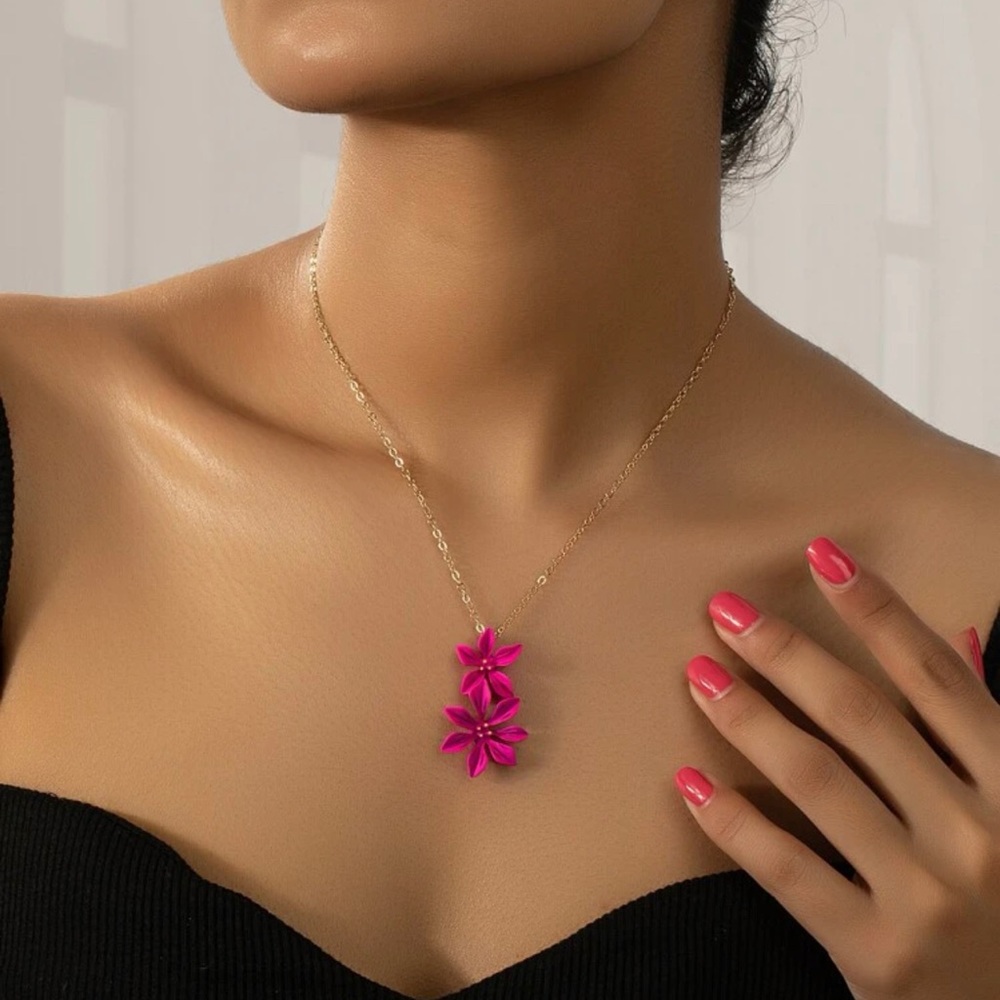 Hot pink flower necklace.